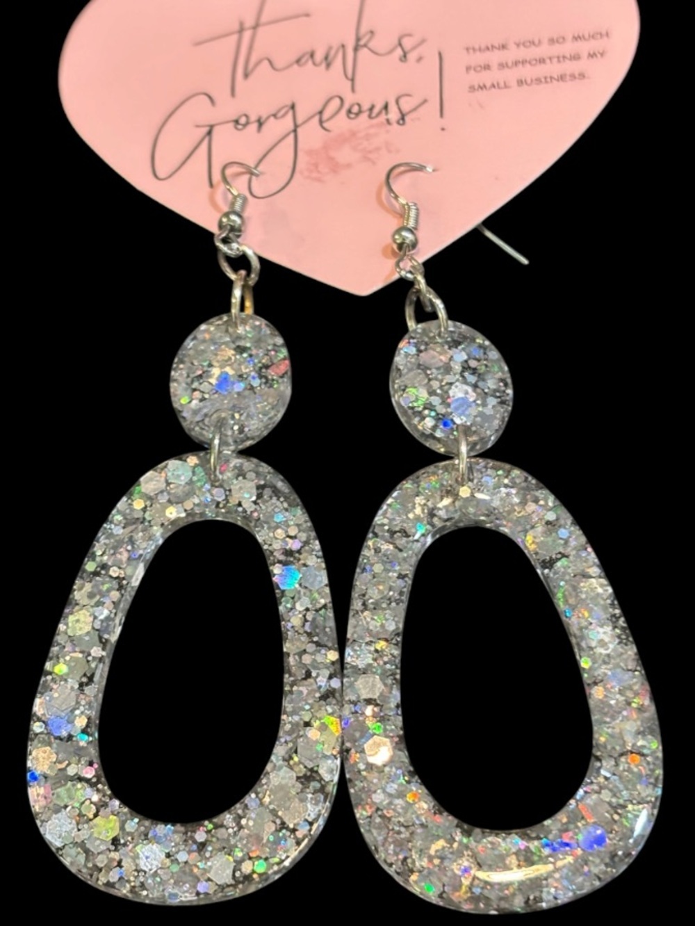Silver Holographic Glitter Drop Earrings